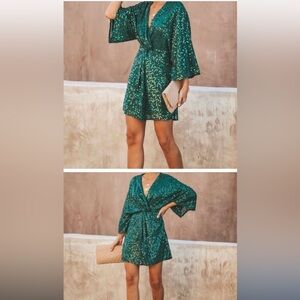 VICI Green Sequin Kimono Dress